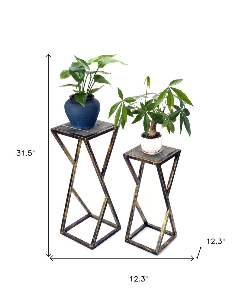 Set of Two Black And Gold Metal Garden Accents Accessories HomeRoots