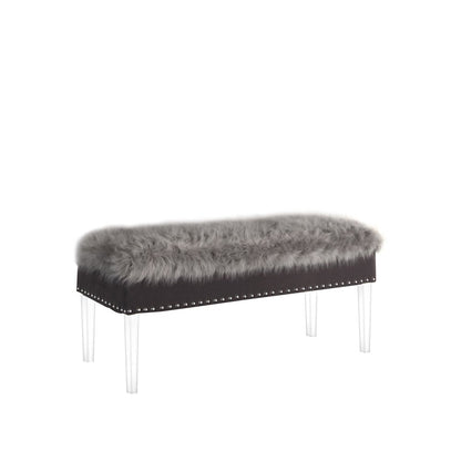 42" Gray and Clear Faux Fur Upholstered Storage Bench with Flip Top HomeRoots
