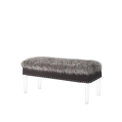 42" Gray and Clear Faux Fur Upholstered Storage Bench with Flip Top HomeRoots
