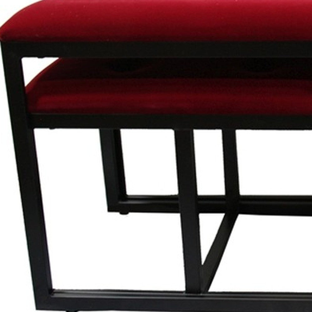 18" Red and Black Upholstered Microfiber Bench