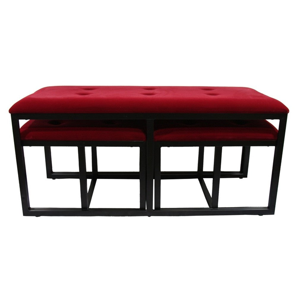 18" Red and Black Upholstered Microfiber Bench