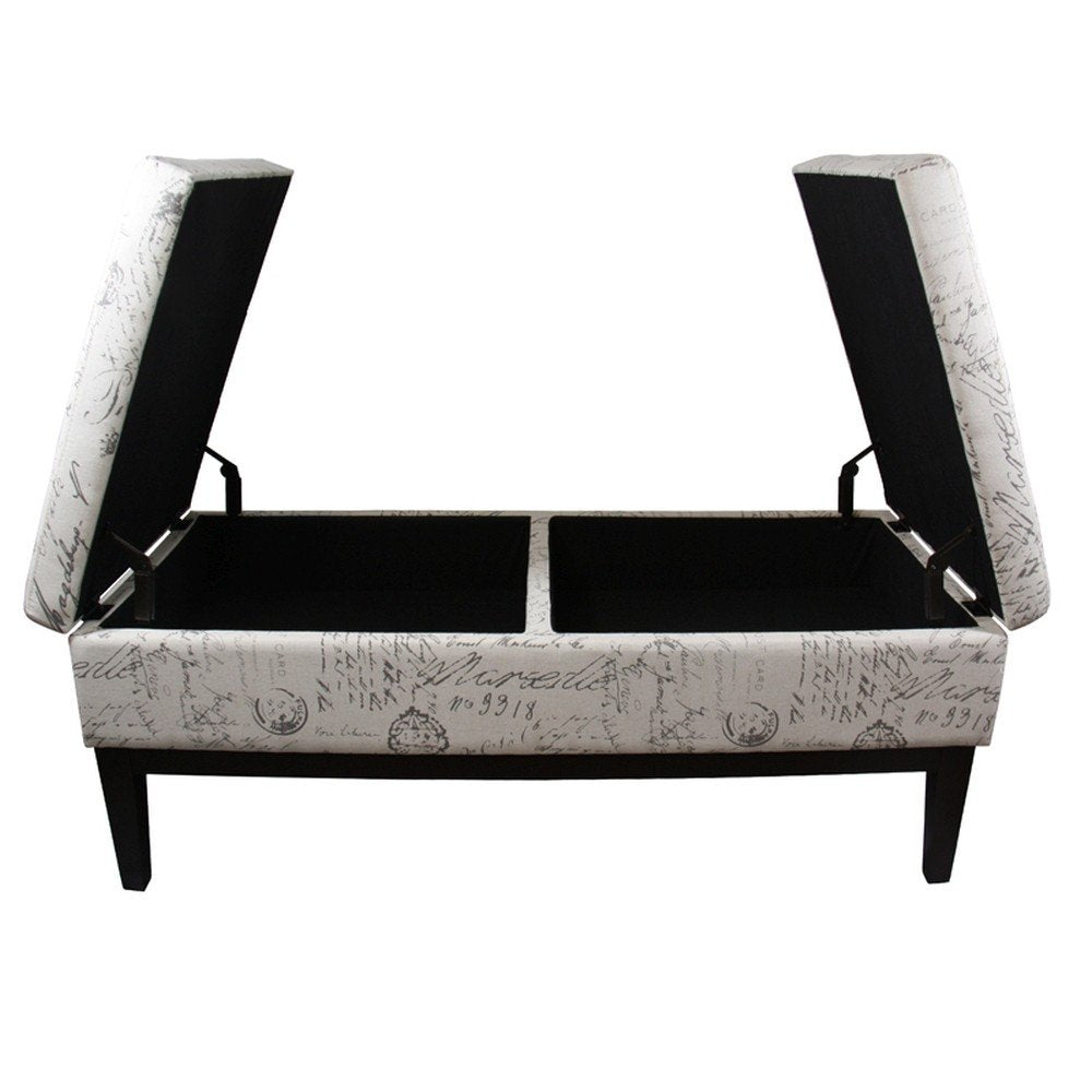 Black and White Vintage Postcard Print Dual Lift Storage Bench HomeRoots