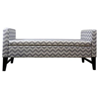 53" Gray and White and Black Upholstered Polyester Blend Geometric Bench with Flip top