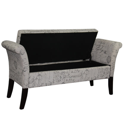 54" Black and White Upholstered Polyester Bench with Flip top