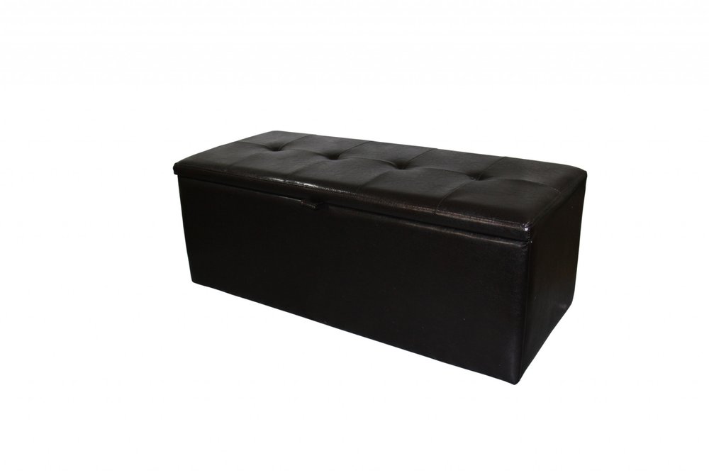 17" Brown Upholstered Faux Leather Bench with Flip top HomeRoots
