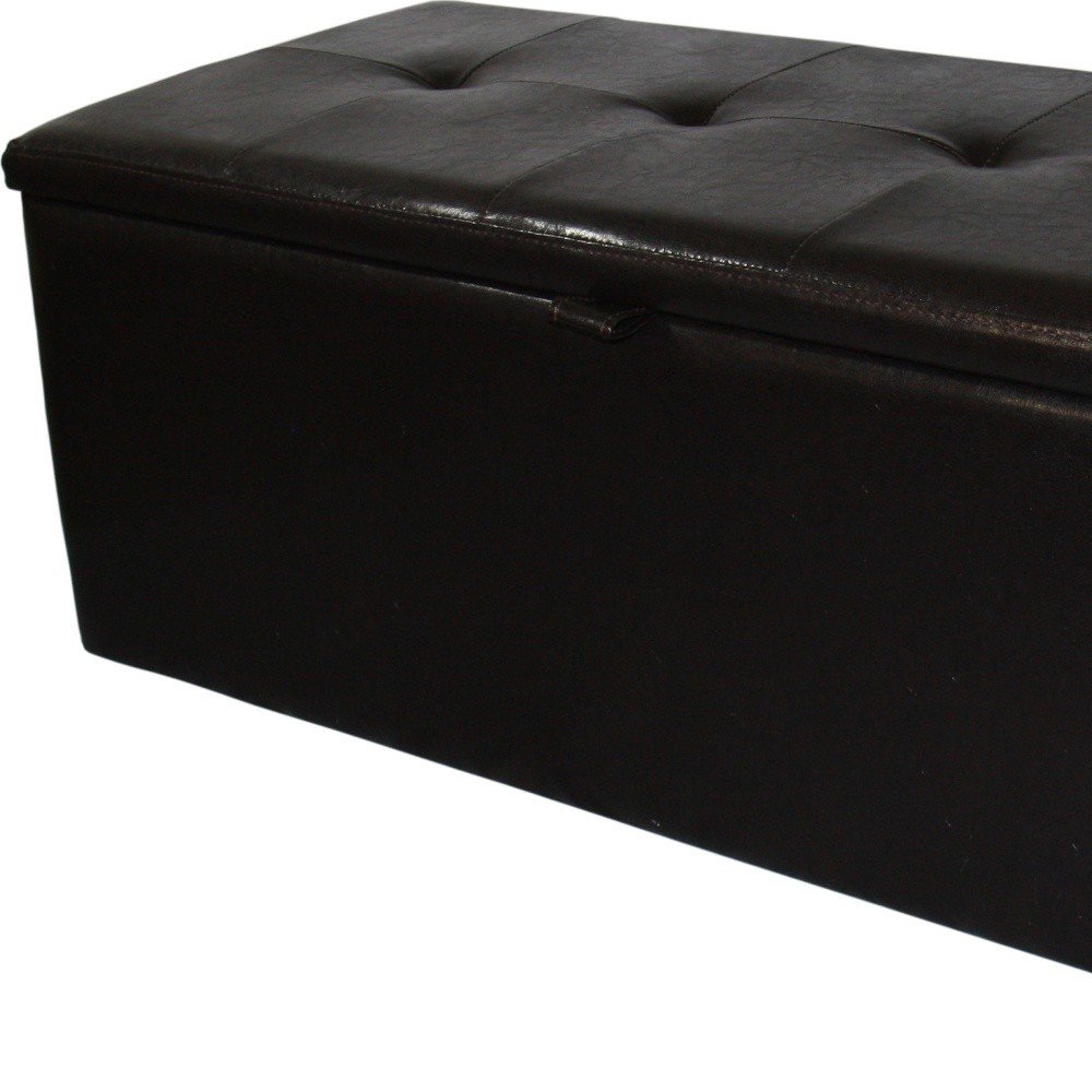 17" Brown Upholstered Faux Leather Bench with Flip top HomeRoots