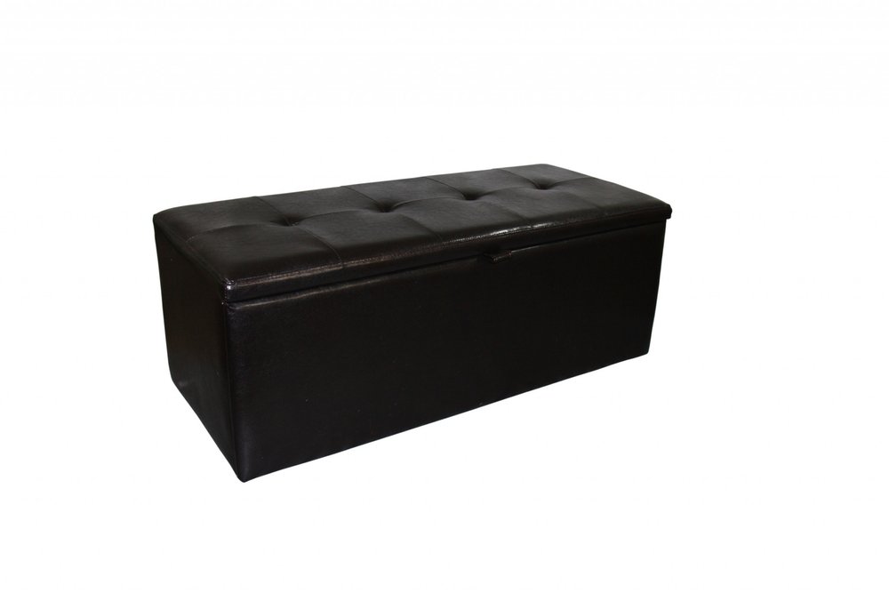 17" Brown Upholstered Faux Leather Bench with Flip top HomeRoots