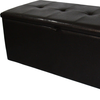 17" Brown Upholstered Faux Leather Bench with Flip top HomeRoots