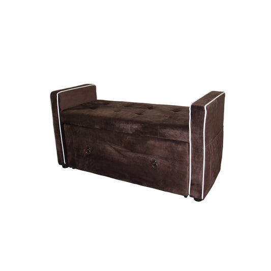 Brown Suede Shoe Storage Bench with Drawer