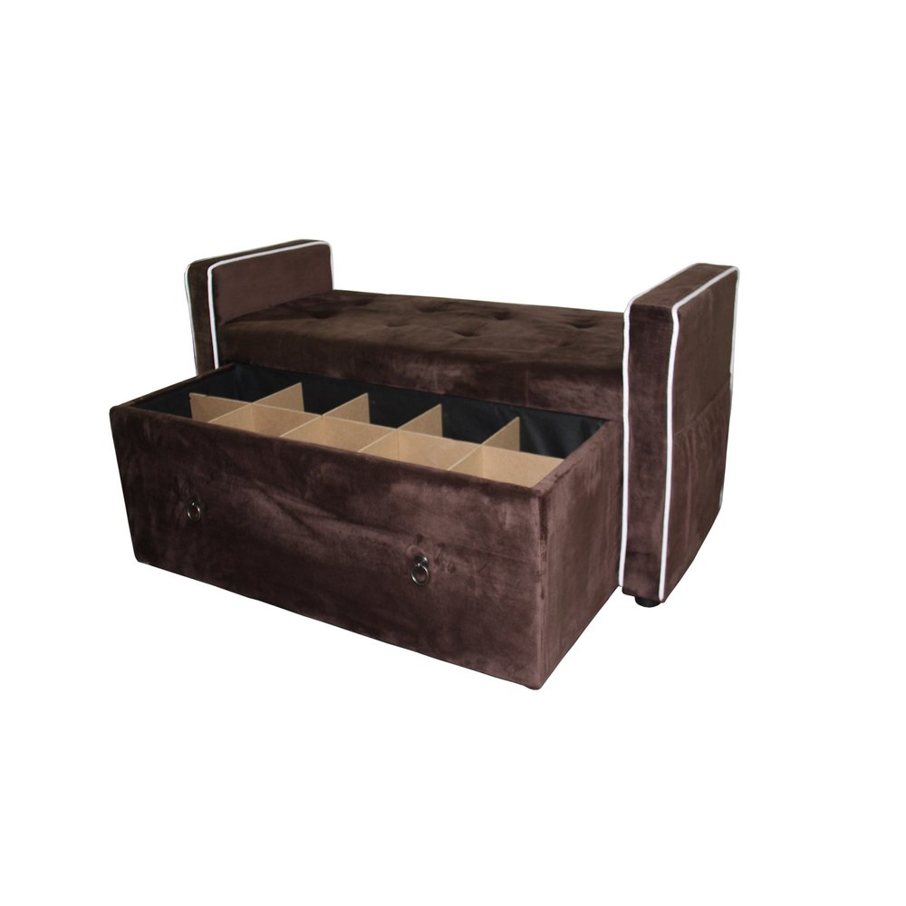 Brown Suede Shoe Storage Bench with Drawer HomeRoots