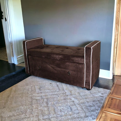Brown Suede Shoe Storage Bench with Drawer HomeRoots