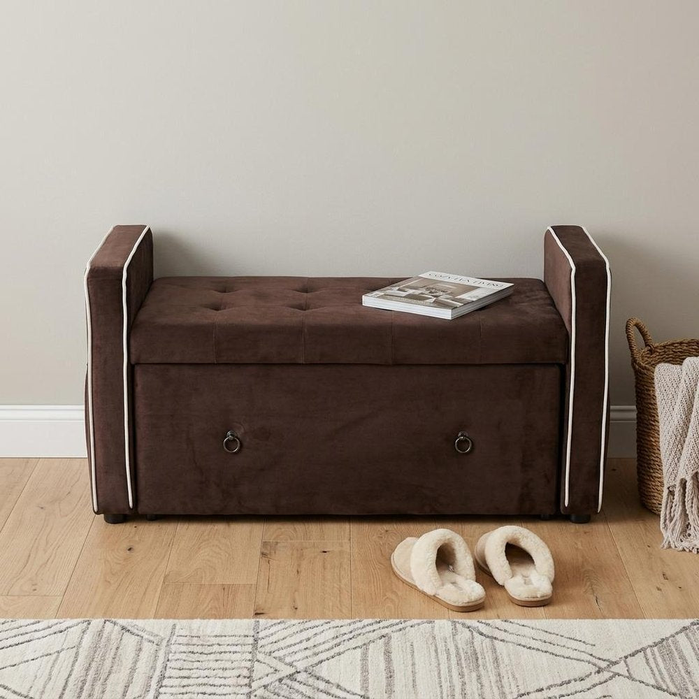 Brown Suede Shoe Storage Bench with Drawer HomeRoots
