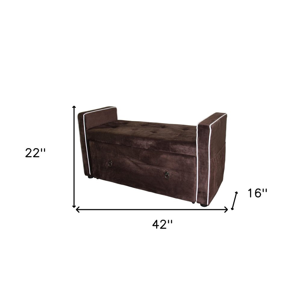 Brown Suede Shoe Storage Bench with Drawer HomeRoots