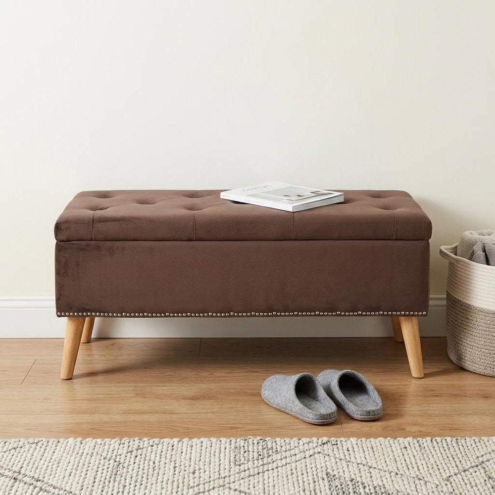Cozy Brown Suede Storage Bench HomeRoots