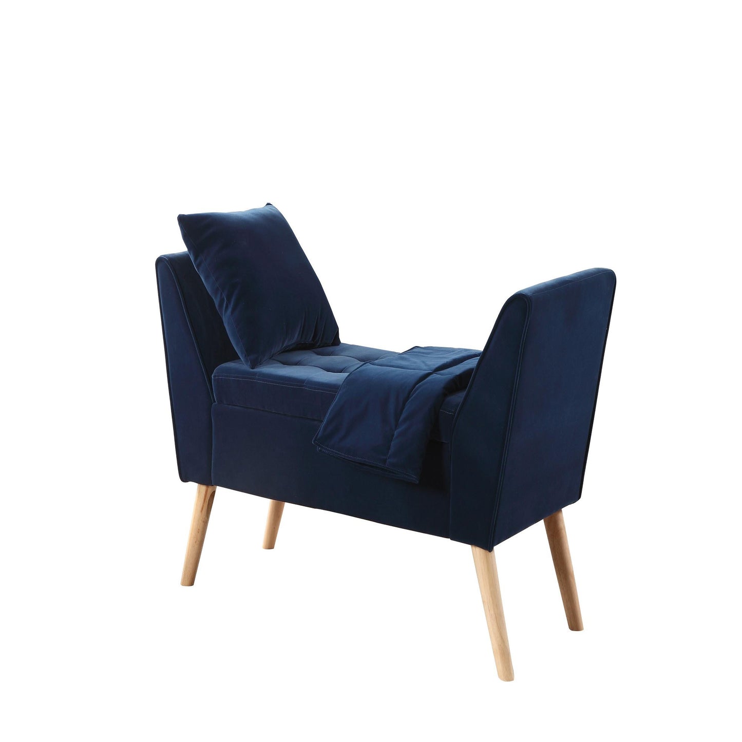 47" Navy Blue and Natural Upholstered Microsuede Bench with Flip top