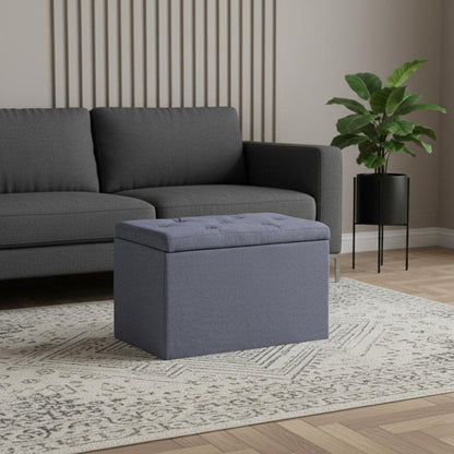 17" Dark Gray Linen Tufted Storage Ottoman HomeRoots