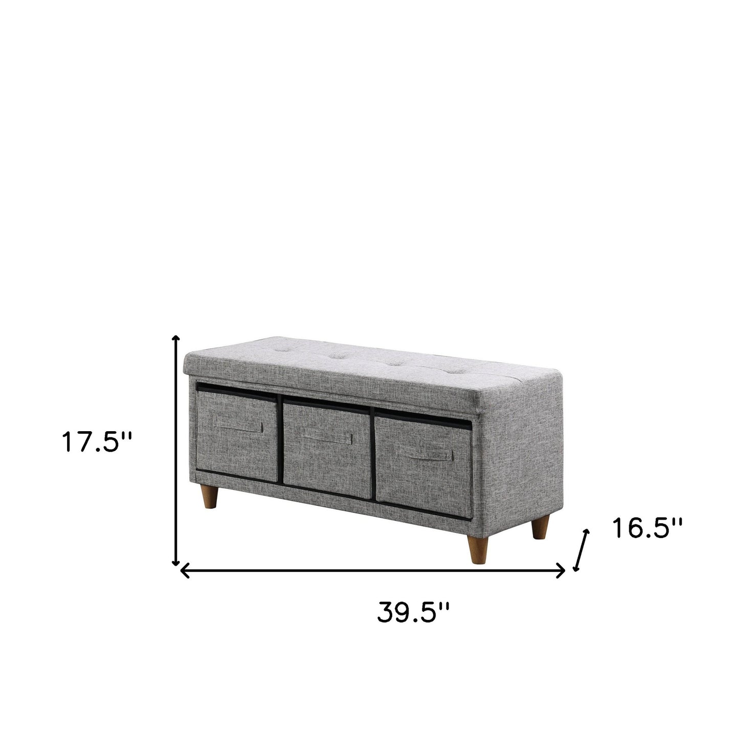 40" Gray and Brown Tufted Fabric Upholstered Storage Bench with Drawers