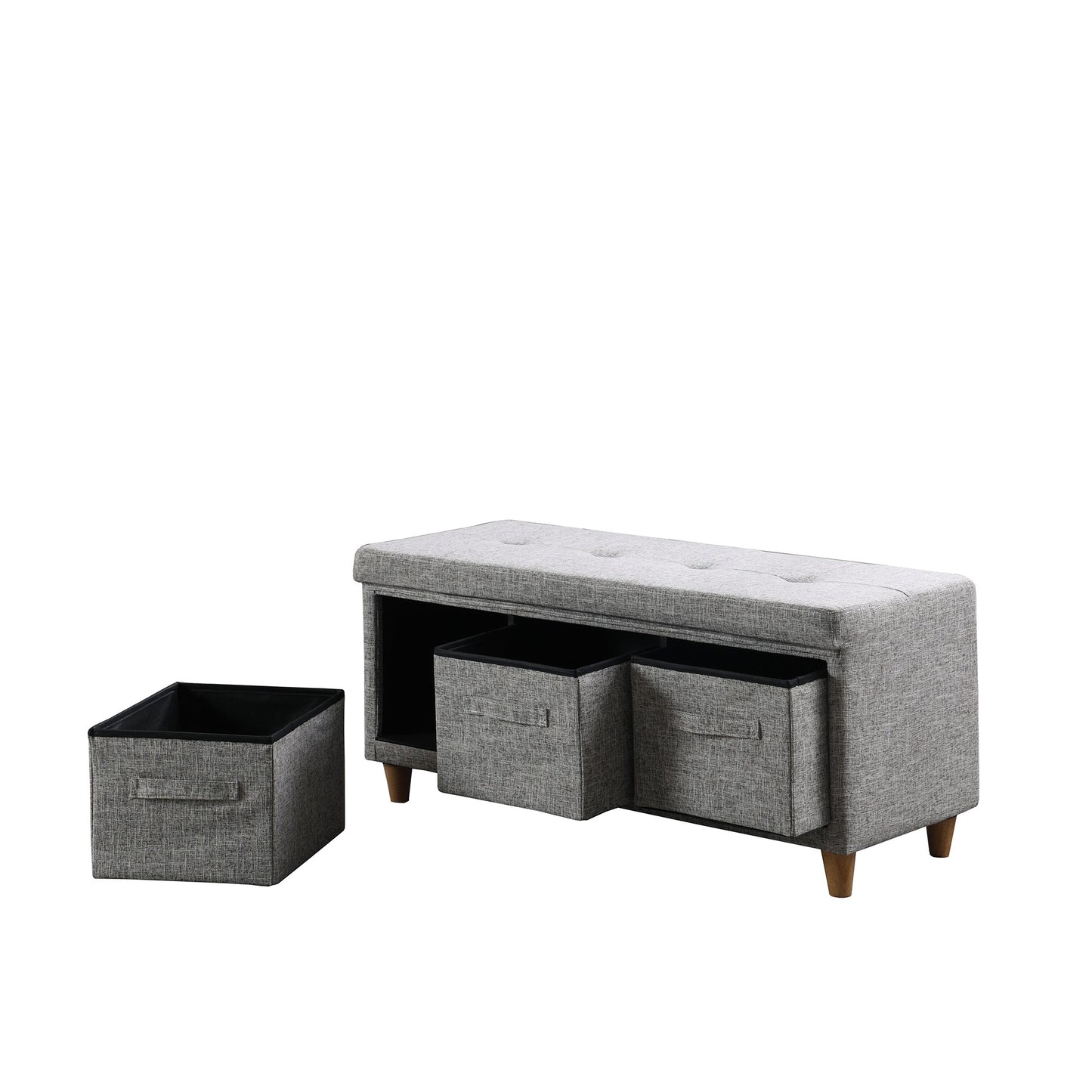 40" Gray and Brown Tufted Fabric Upholstered Storage Bench with Drawers