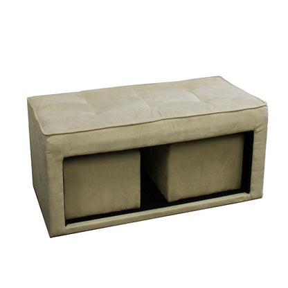 Beige Storage Bench and Ottoman Set HomeRoots