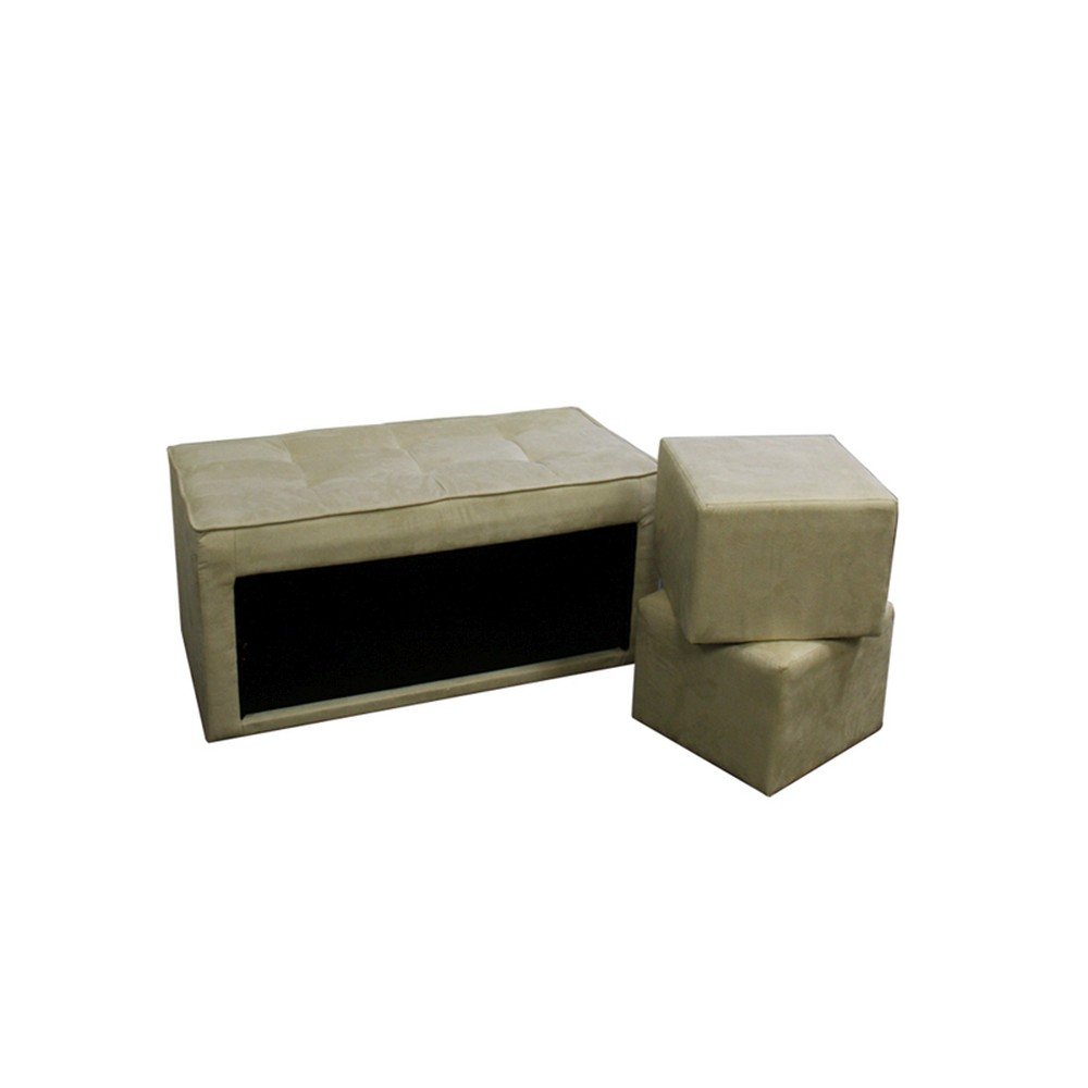 Beige Storage Bench and Ottoman Set HomeRoots