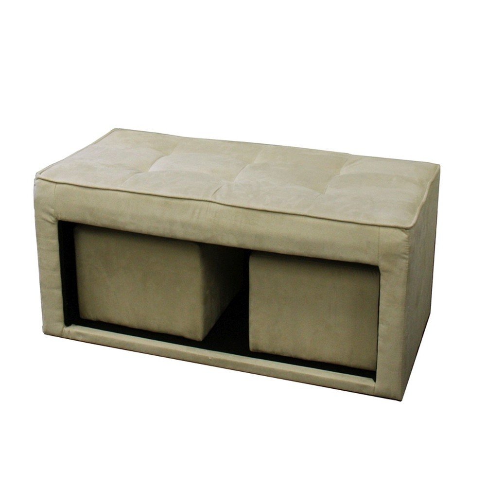 Beige Storage Bench and Ottoman Set HomeRoots