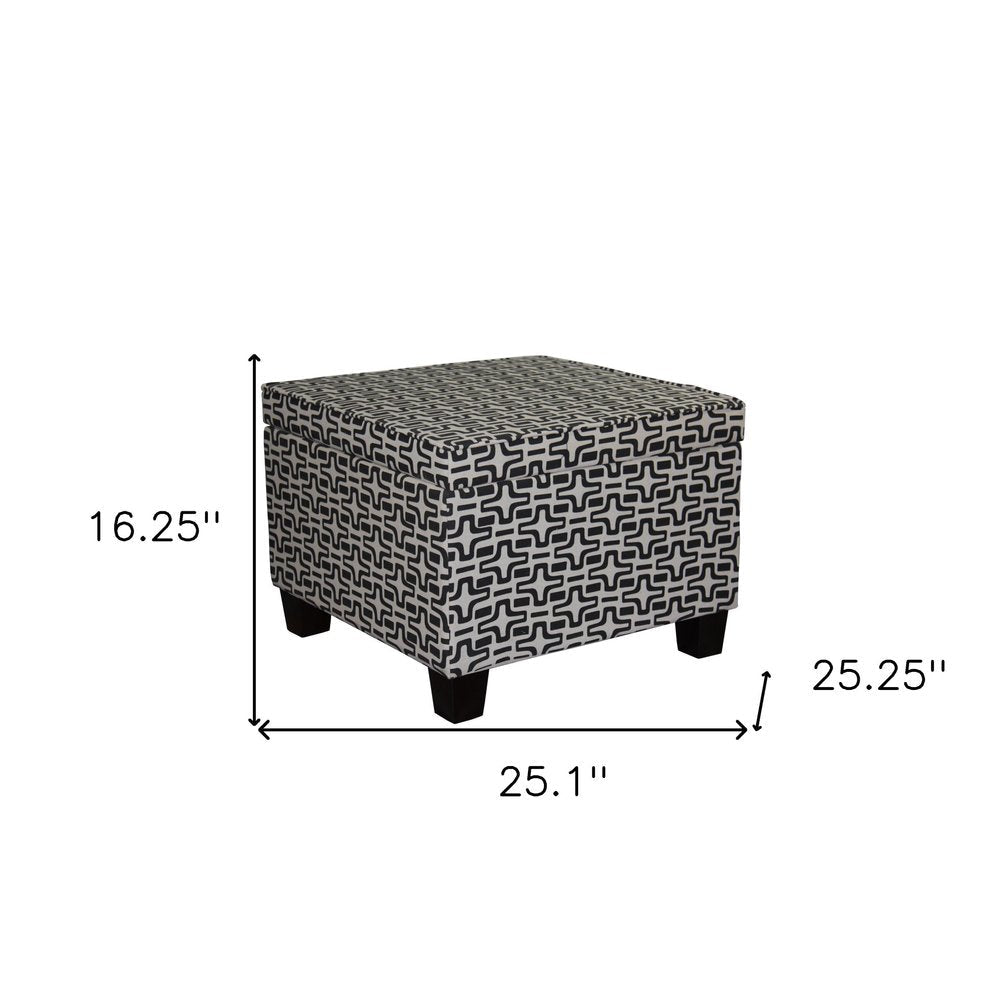 25" Black And White Polyester Blend And Black Geometric Storage HomeRoots