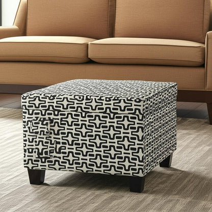 25" Black And White Polyester Blend And Black Geometric Storage HomeRoots