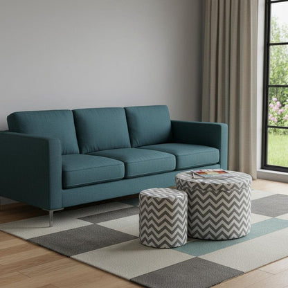 Set of Two Gray and White Polyester Blend Round Geometric Footstool Ottoman HomeRoots