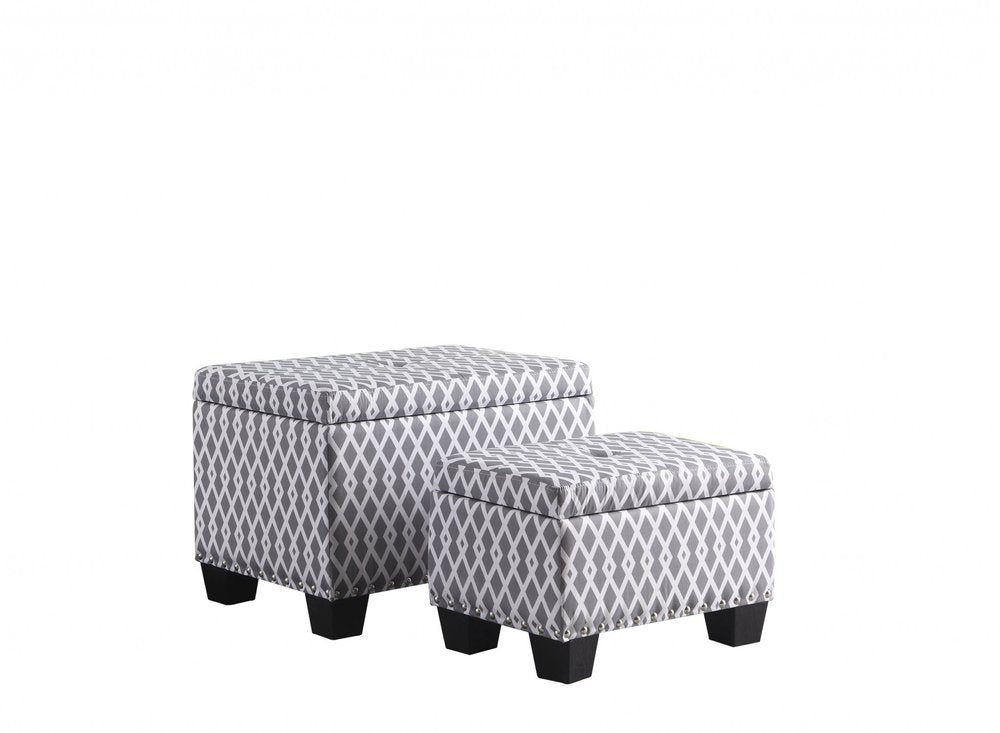 17" Gray White Black Gray and White Fabric Tufted Storage Ottoman HomeRoots