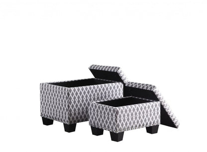 17" Gray White Black Gray and White Fabric Tufted Storage Ottoman HomeRoots