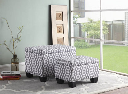 17" Gray White Black Gray and White Fabric Tufted Storage Ottoman HomeRoots