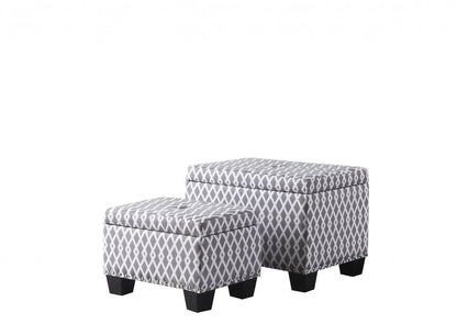17" Gray White Black Gray and White Fabric Tufted Storage Ottoman HomeRoots