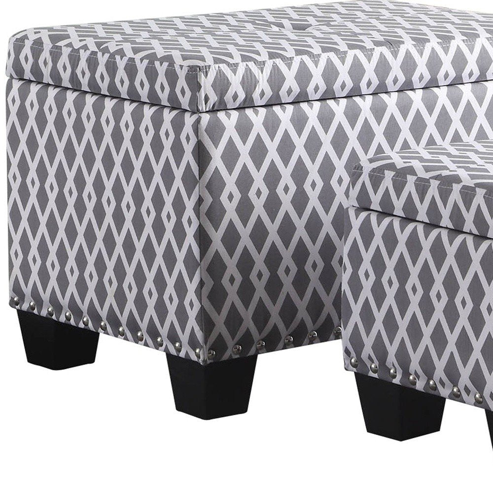 17" Gray White Black Gray and White Fabric Tufted Storage Ottoman HomeRoots