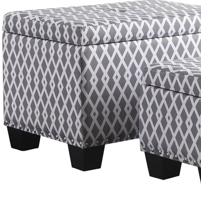 17" Gray White Black Gray and White Fabric Tufted Storage Ottoman HomeRoots