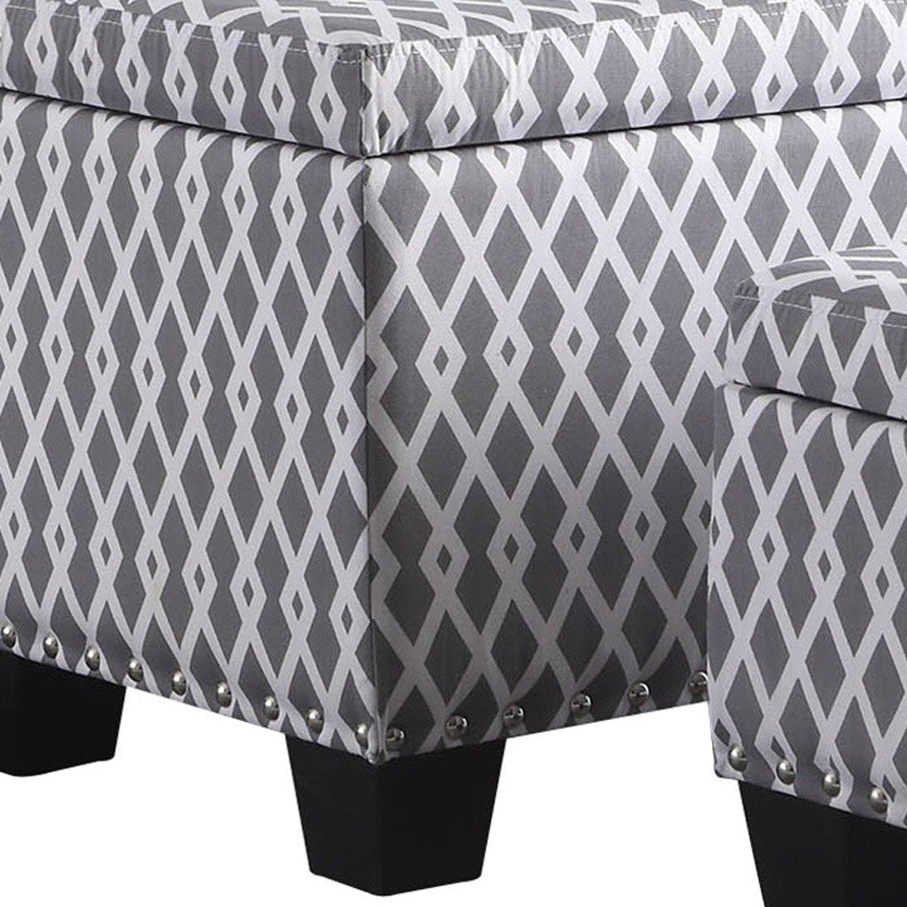 17" Gray White Black Gray and White Fabric Tufted Storage Ottoman HomeRoots