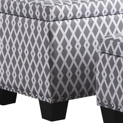17" Gray White Black Gray and White Fabric Tufted Storage Ottoman HomeRoots