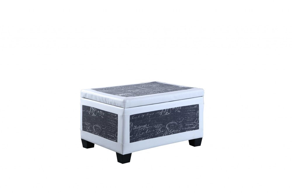 24" White and Black Upholstered Faux Leather Bench with Flip top HomeRoots