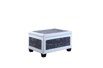 24" White and Black Upholstered Faux Leather Bench with Flip top HomeRoots