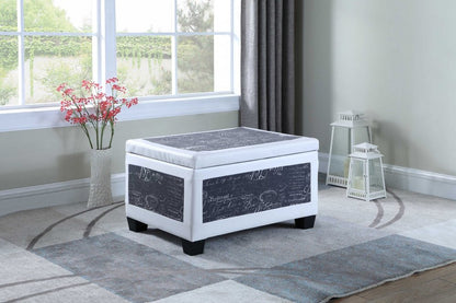 24" White and Black Upholstered Faux Leather Bench with Flip top HomeRoots