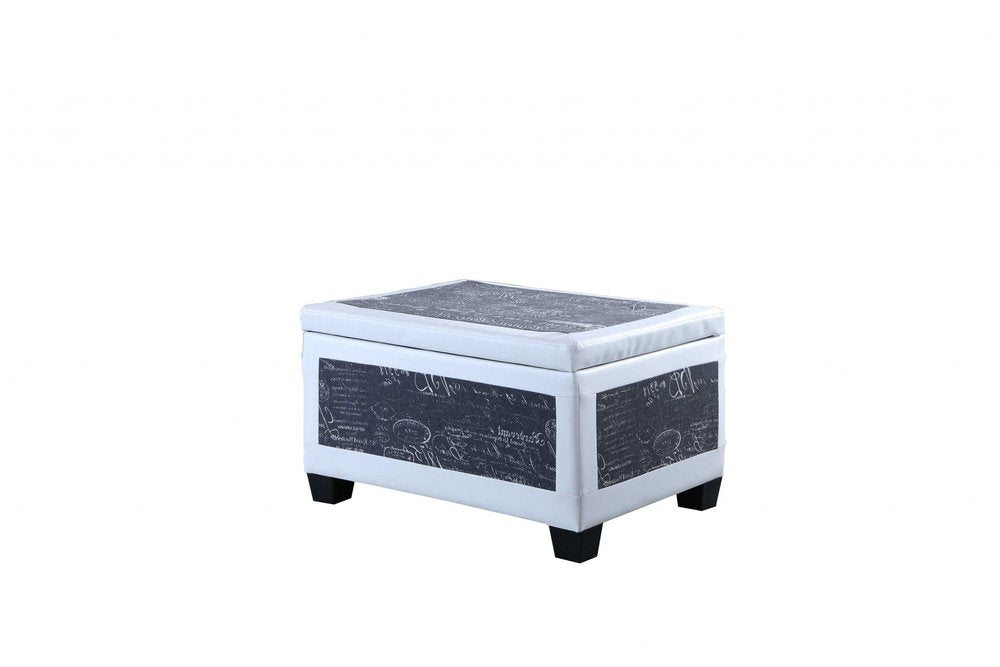 24" White and Black Upholstered Faux Leather Bench with Flip top HomeRoots
