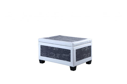 24" White and Black Upholstered Faux Leather Bench with Flip top HomeRoots