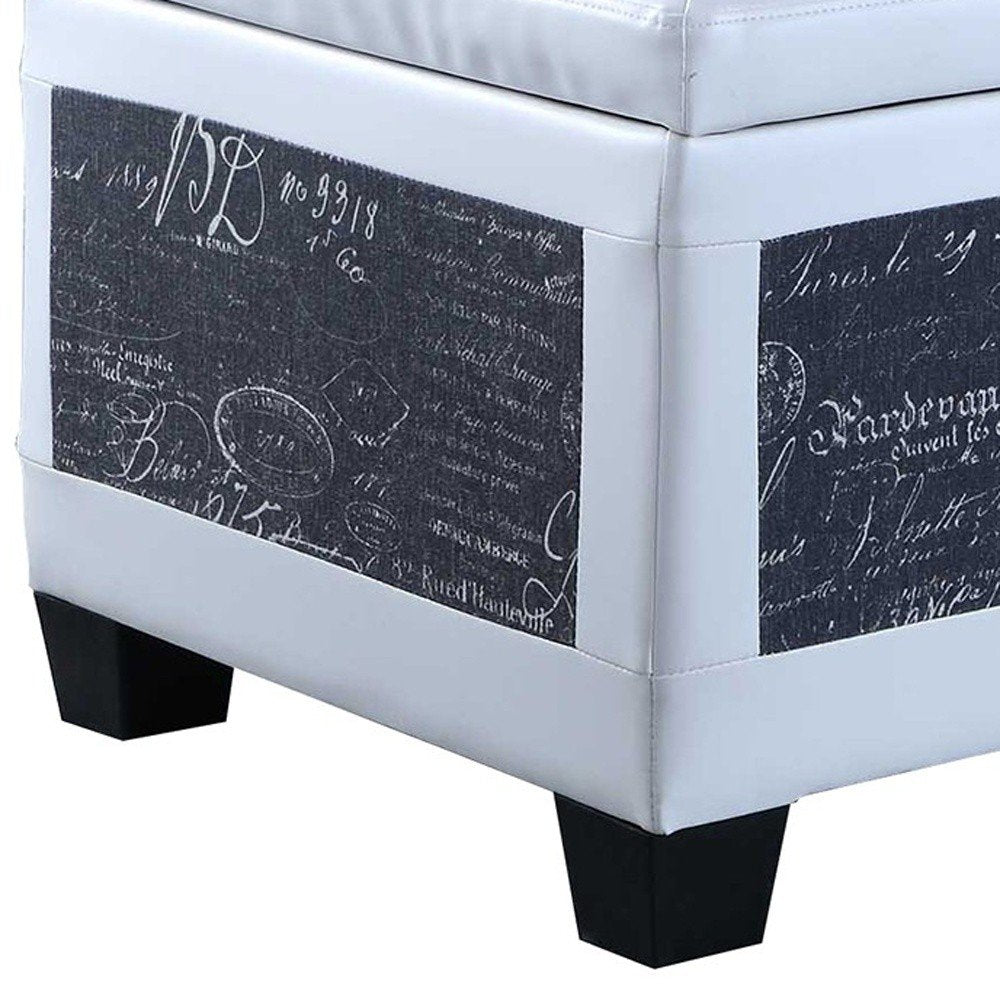 24" White and Black Upholstered Faux Leather Bench with Flip top HomeRoots