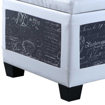 24" White and Black Upholstered Faux Leather Bench with Flip top HomeRoots