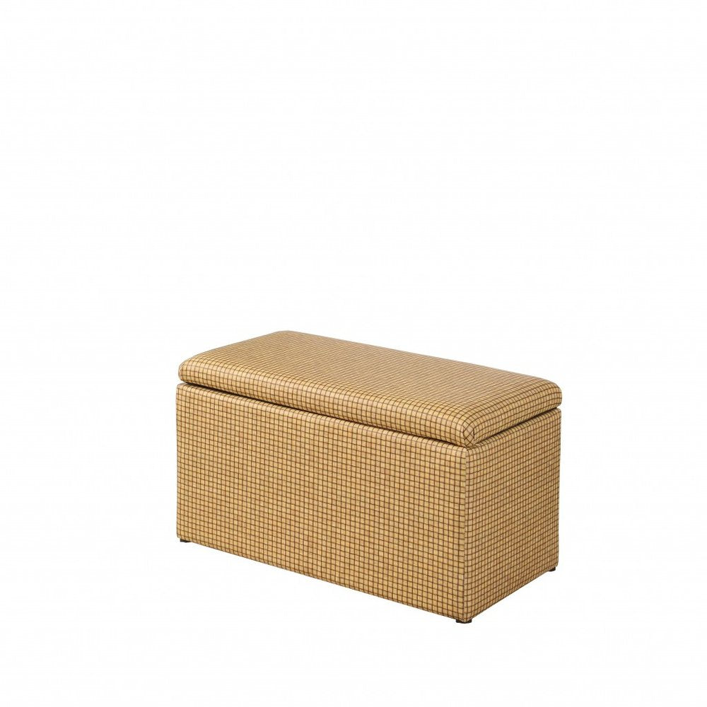 17" Yellow and Brown Upholstered Faux Leather Bench with Flip top HomeRoots