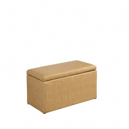 17" Yellow and Brown Upholstered Faux Leather Bench with Flip top HomeRoots