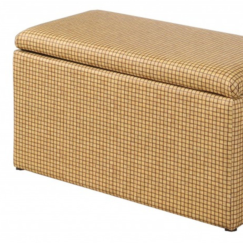 17" Yellow and Brown Upholstered Faux Leather Bench with Flip top HomeRoots