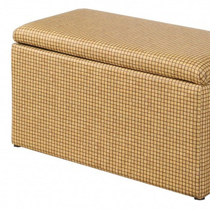 17" Yellow and Brown Upholstered Faux Leather Bench with Flip top HomeRoots