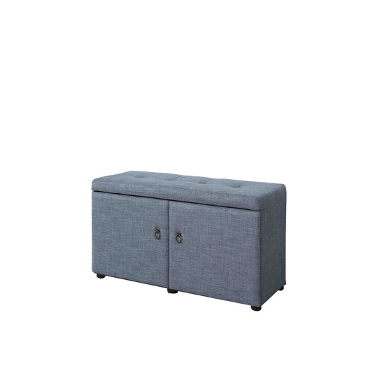 Blue Gray Linen Look Double Door Shoe Storage Bench