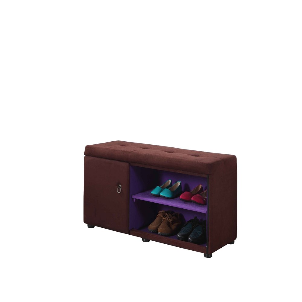 Brown and Purple Tufted Shoe Storage Bench HomeRoots