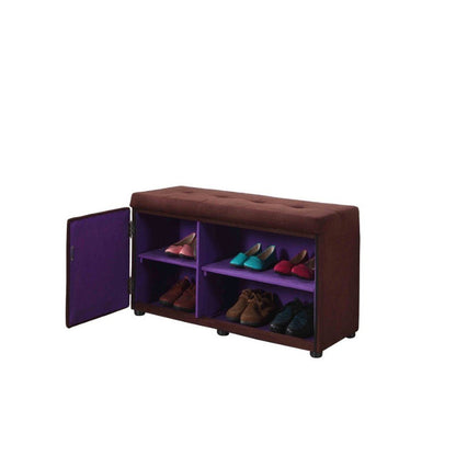 Brown and Purple Tufted Shoe Storage Bench HomeRoots